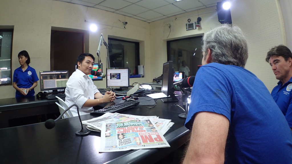 John Curington at the mic at TV station in Cebu